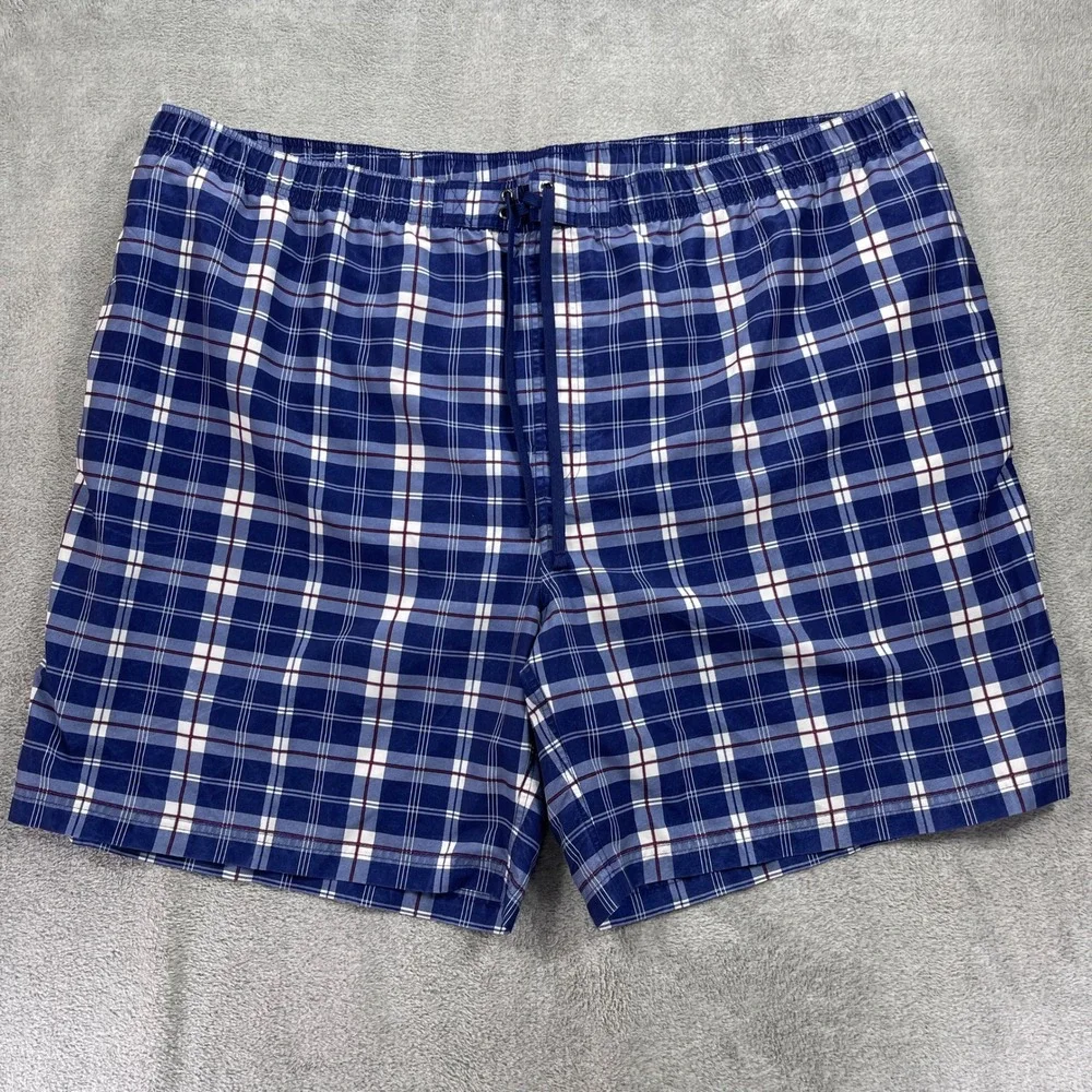 True Nation Swim Trunks Men 5XL Blue Plaid Board Shorts Mesh Lining Pockets